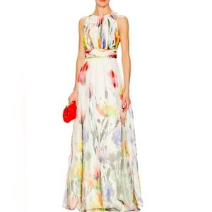 Badgley Mischka White Floral Maxi Dress
